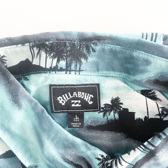 Billabong Mens Summer Shirt Button Down Short Sleeve Palm Print Green Large - Picture 3 of 7